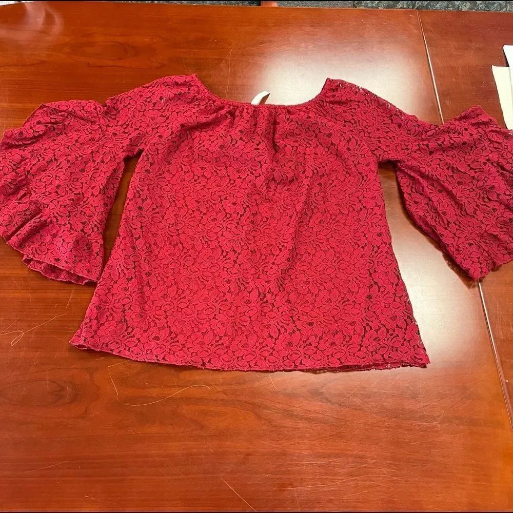 Forgotten Grace Burgundy Lace Off the Shoulder Blouse sz L NWT